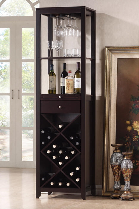 Contemporary Wine Tower Cabinet in Dark Brown