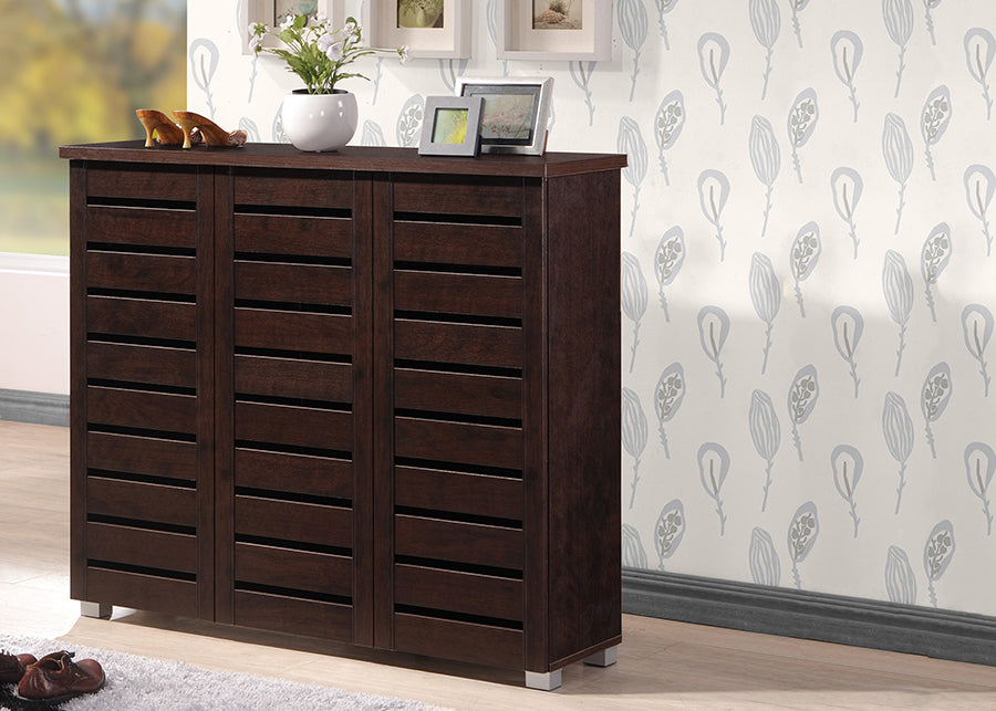 Contemporary Entryway Storage Shoe Cabinet in Dark Brown Engineered Wood/Vinyl bxi6517-118