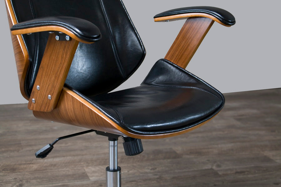 Contemporary Office Chair in Walnut/Black PU Leather - The Furniture Space.