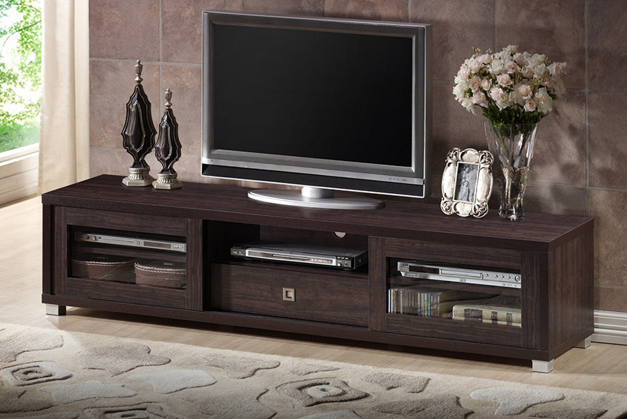 Contemporary TV Stand in Dark Brown Engineered Wood/Vinyl/Glass bxi6481-118