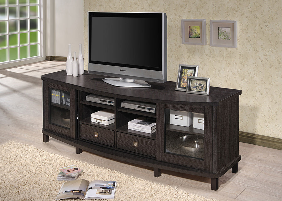 Contemporary TV Stand in Dark Brown Engineered Wood/Vinyl/Glass bxi6506-118