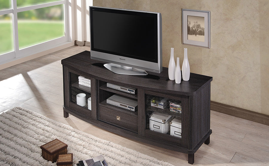 Contemporary TV Stand in Dark Brown Engineered Wood/Vinyl/Glass bxi6507-118