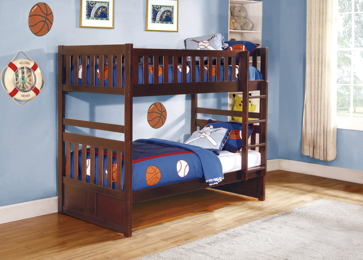 Homelegance Rowe Twin / Twin Bunk Bed Twin Trundle in Dark Cherry