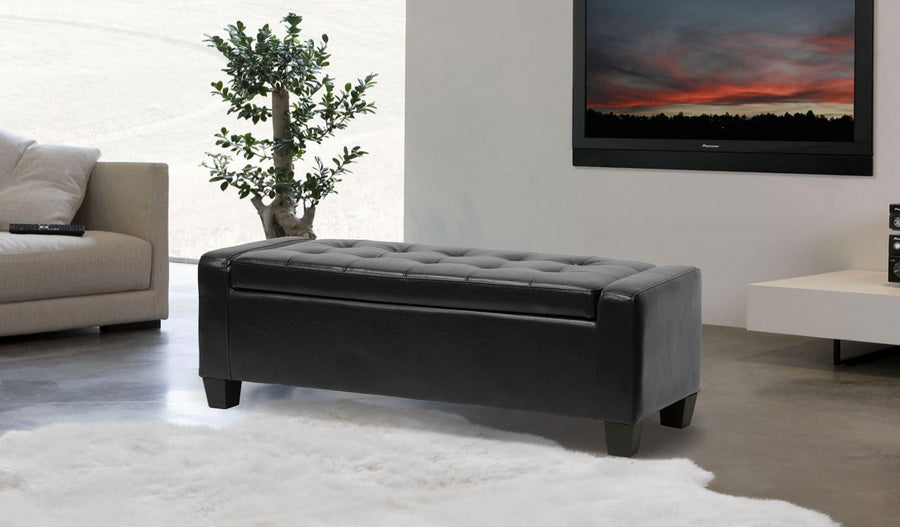 Contemporary Ottoman in Black Bonded Leather - The Furniture Space.