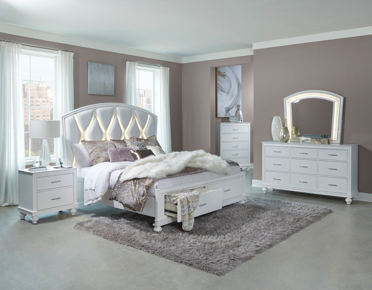 Homelegance Dresser Bright White Glam Iridescent Crystal Hardware Aria 1436W-4
