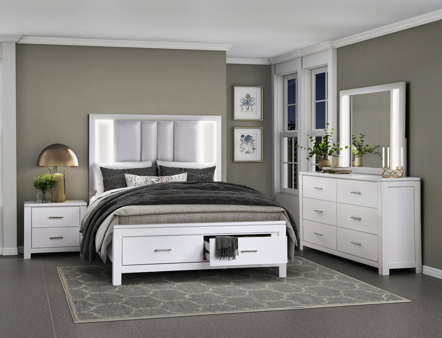 Homelegance Dresser White Modern Contemporary Iridescent Glow Prism 1486-4