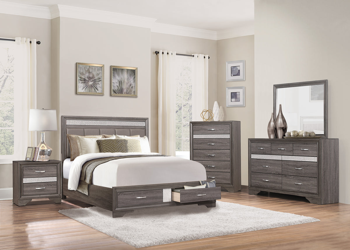 Homelegance Dresser Gray Glam with Acrylic Silver Glitter Hidden Jewelry Drawer 1505-4