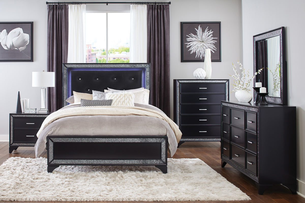 Homelegance Dresser Black Pearlescent Finish Silver Glitter Trim Glam Style 1572BK-4