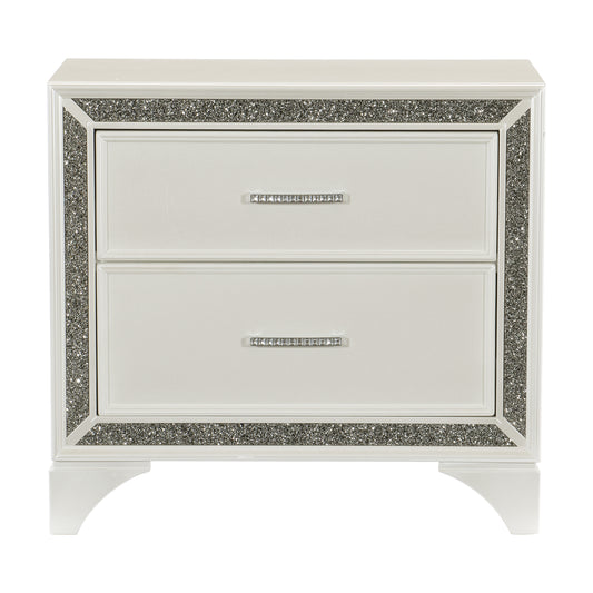 Homelegance Dresser White Pearlescent Finish Silver Glitter Trim Glam Style 1572W-4