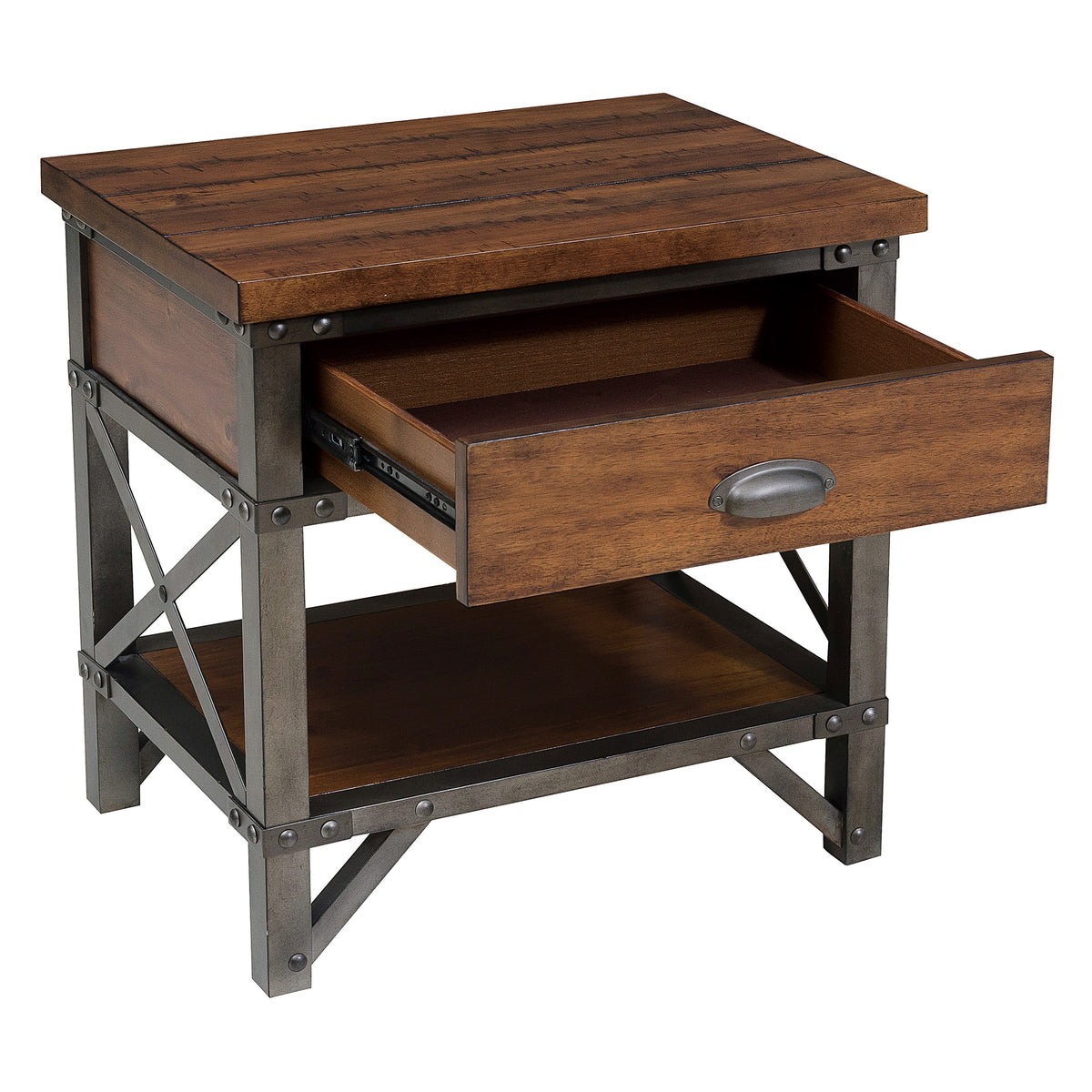 Homelegance Dresser Rustic Brown Milk Crate Finish Gunmetal Framing 1715-4