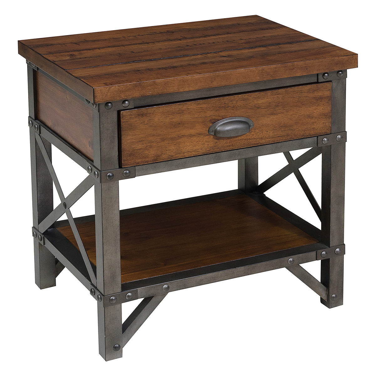 Homelegance Dresser Rustic Brown Milk Crate Finish Gunmetal Framing 1715-4