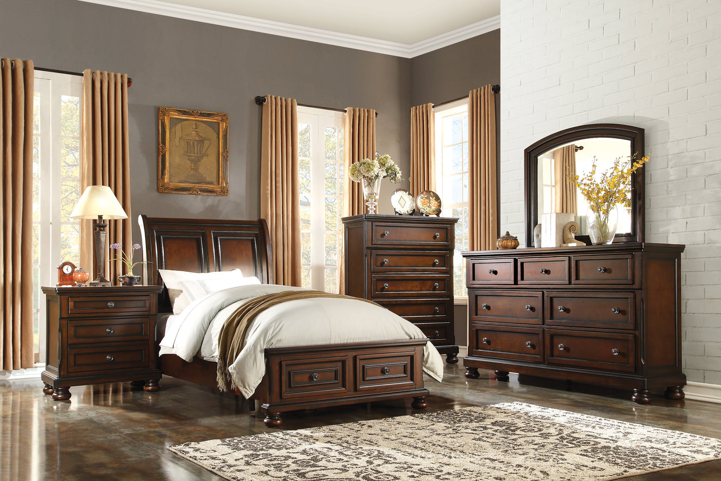 Homelegance Dresser Brown Cherry Transitional Style with Hidden Drawer Storage 2159-4