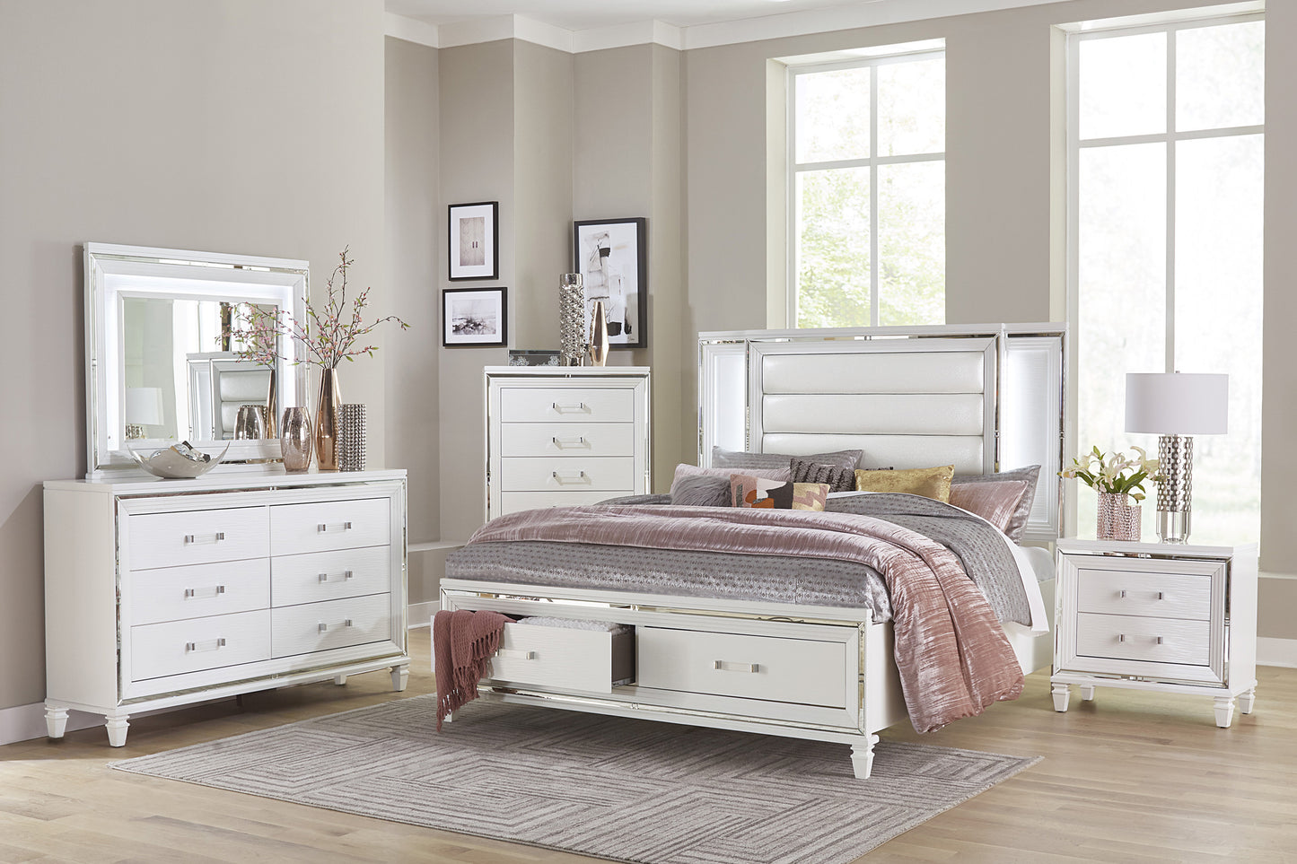 Homelegance Dresser White Modern & Contemporary Glamorous Mirrored 1616W-4