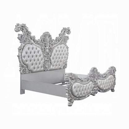 Acme Valkyrie Eastern King Bed, Synthetic Leather, Antique Platinum Finish