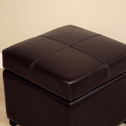 Contemporary Storage Ottoman Cube in Dark Brown Leather