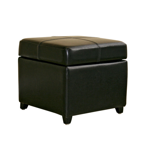 Contemporary Storage Ottoman Cube in Black Leather