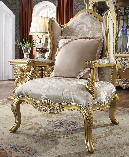 Fabric Chair in Metallic Bright Gold Finish C105 European Traditional Victorian