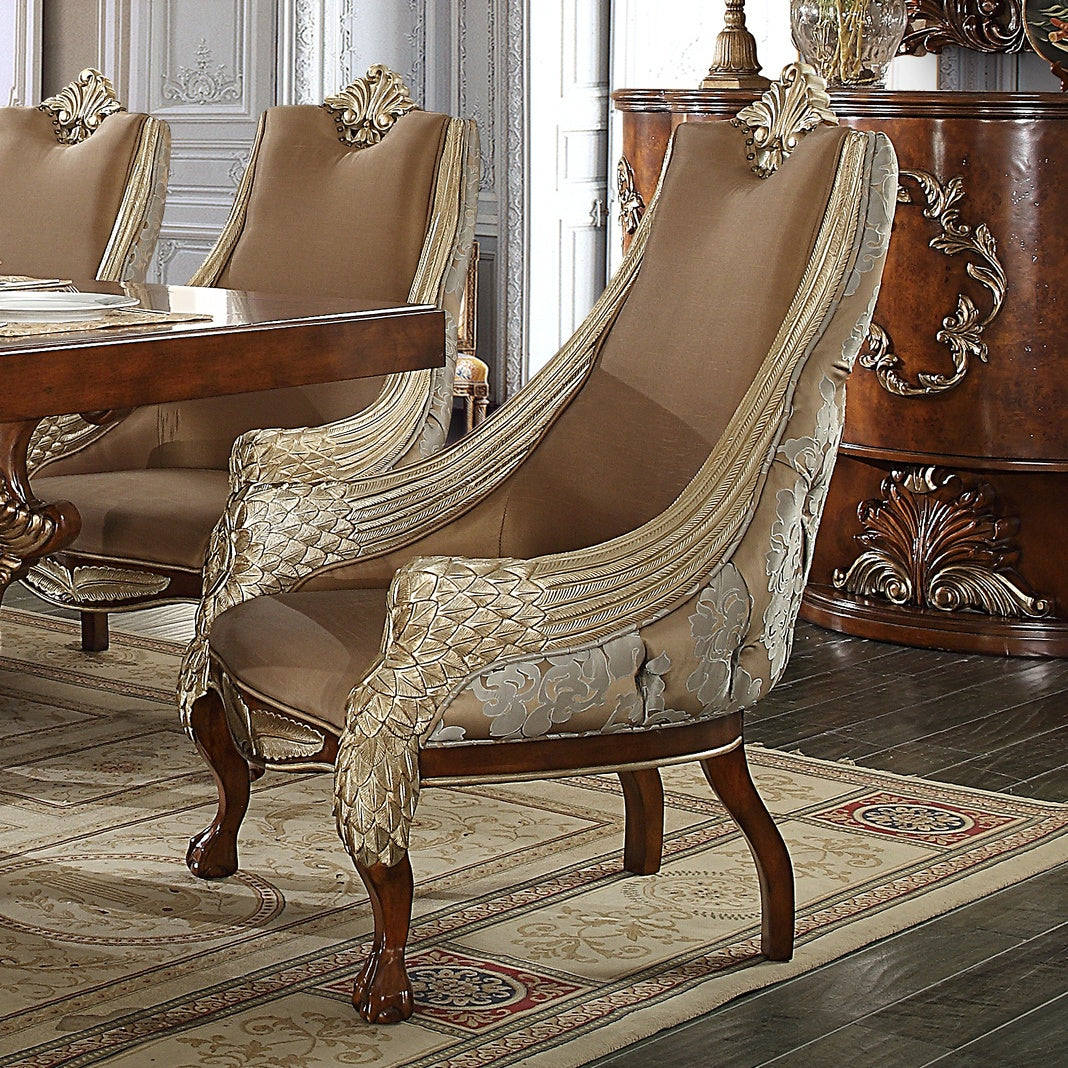 Fabric Arm Chair in Brown Cherry Finish 124CHAIR European Traditional Victorian