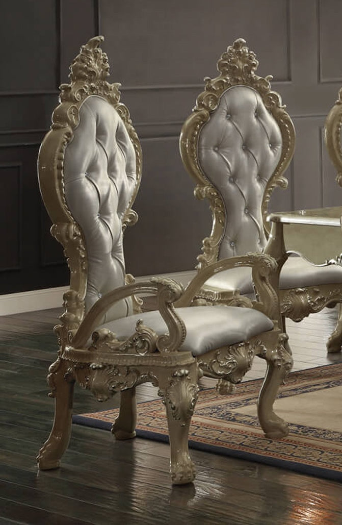Leather Arm Chair in Champagne Gold Finish AC13012-GOLD European Victorian