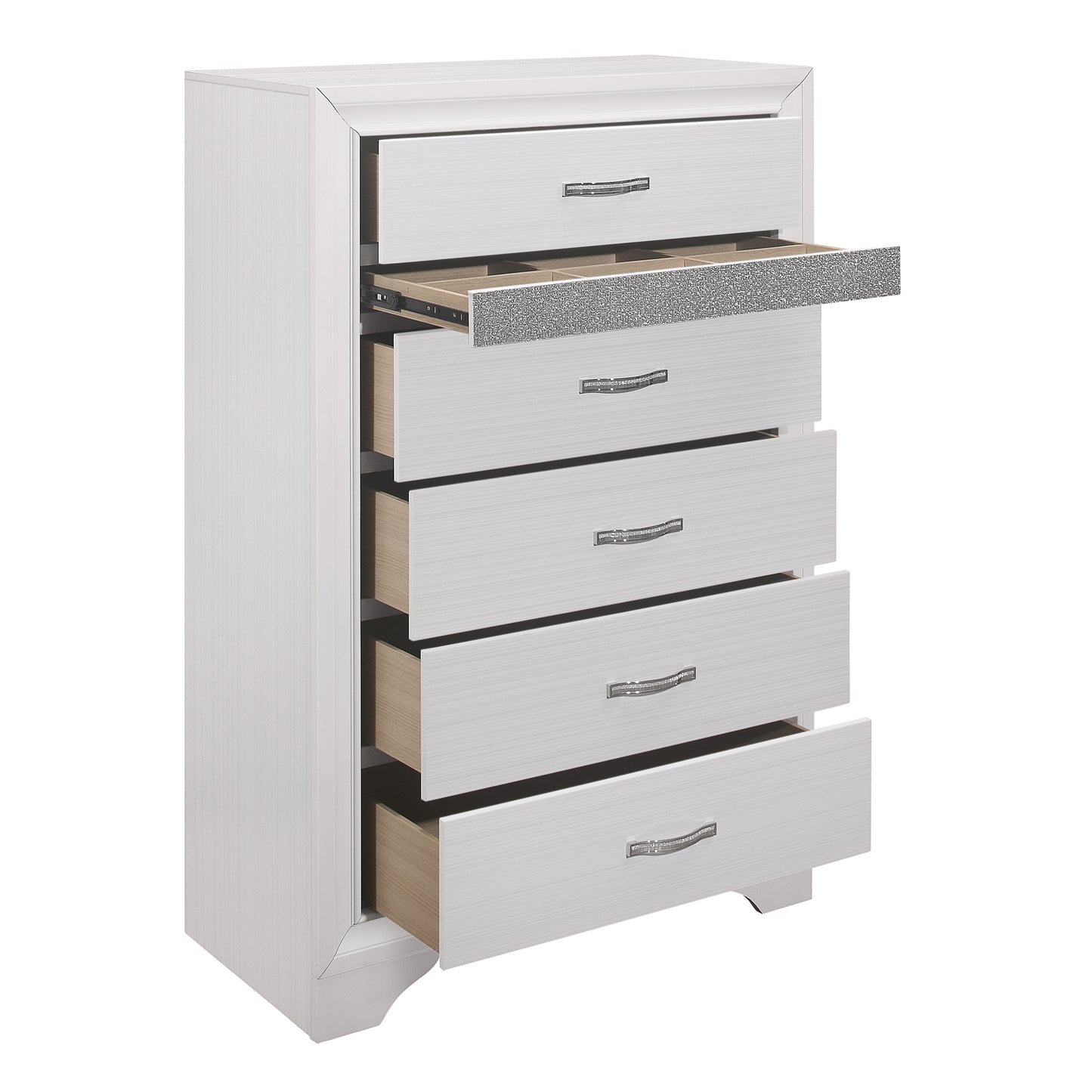 Homlegance Chest Luster Collection In 2-Tone Finish White And Silver Glitter