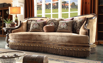 Fabric Sofa in Dark Red Mahogany & Metallic Antique Gold Finish S1631 European
