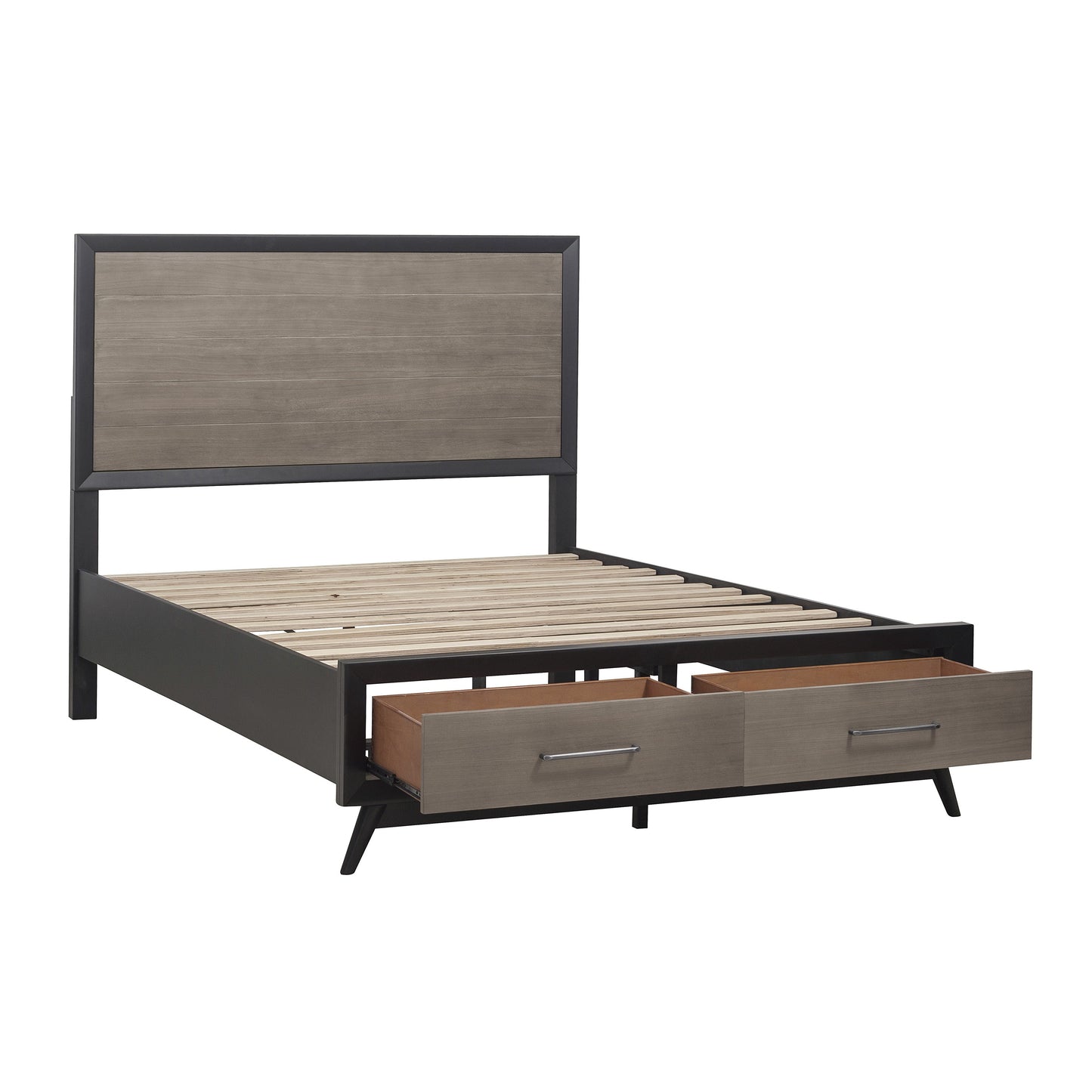 Regent Mid Century Modern 5PC Bedroom Set Full Storage Platform Bed, Dresser, Mirror, Nightstand, Chest in Grey