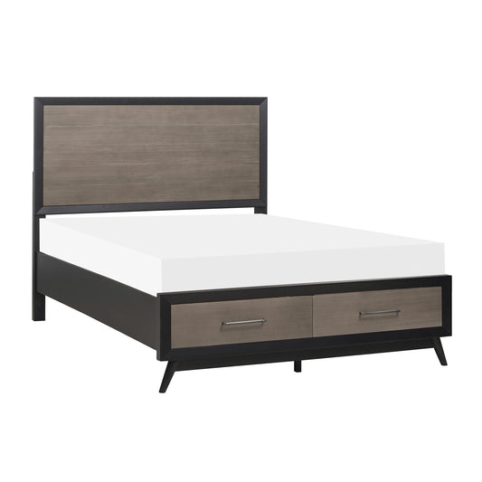 Regent Mid Century Modern Cal King Platform Bed with Footboard Storage in Grey