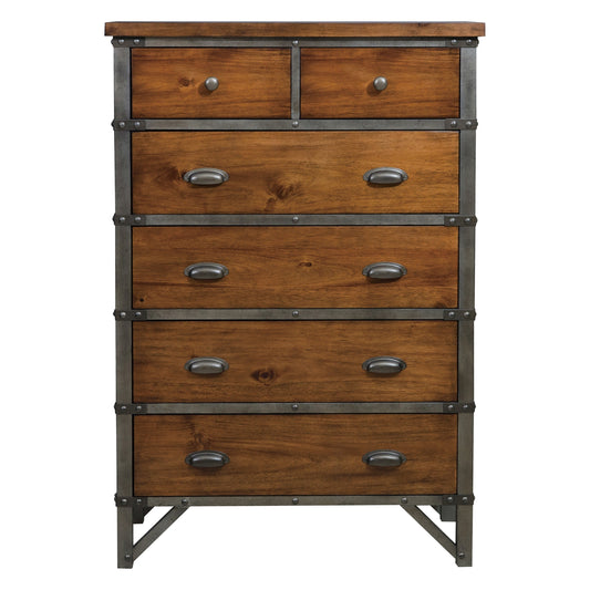 Homlegance Chest Holverson Collection In 2-Tone Finish Rustic Brown And Gunmetal