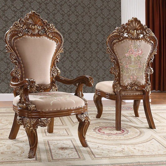 Fabric Arm Chair in Dark Mocha & Met Antique Gold Finish AC1803 European