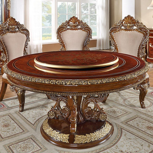 Round Dining Table in Burl & Metallic Antique Gold Finish RT1803 European