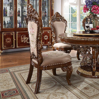 5 PC Round Dining Set in Burl & Antique Gold Finish w Fabric Seat 1803-5PC-RD