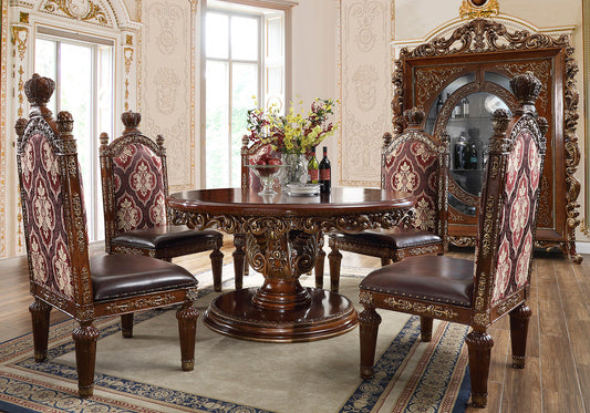 5 PC Round Dining Set in Burl & Antique Gold Finish 1804-5PC-RD European Victorian