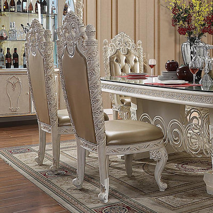 9 PC Dining Table Set in Antique White & Gold Finish w Leather Seat 1806-9PC-DN