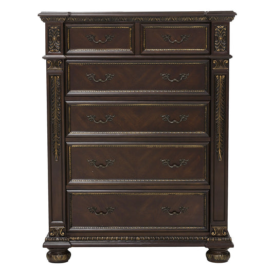 Homlegance Chest Catalonia Collection In Dark Cherry Finish With Gold Tipping