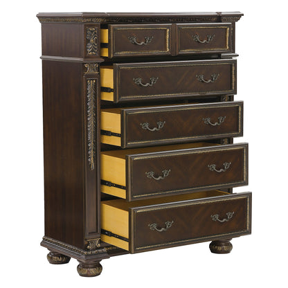 Homlegance Chest Catalonia Collection In Dark Cherry Finish With Gold Tipping