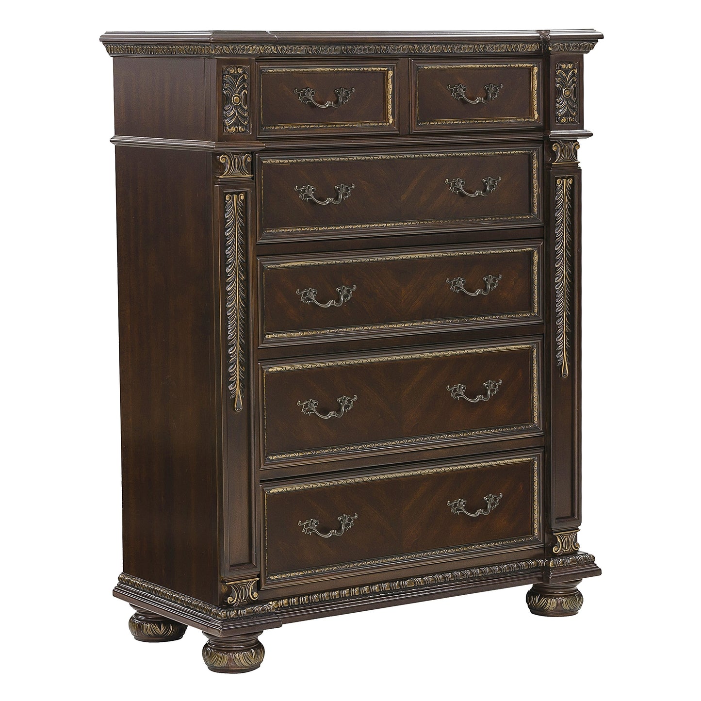 Homlegance Chest Catalonia Collection In Dark Cherry Finish With Gold Tipping