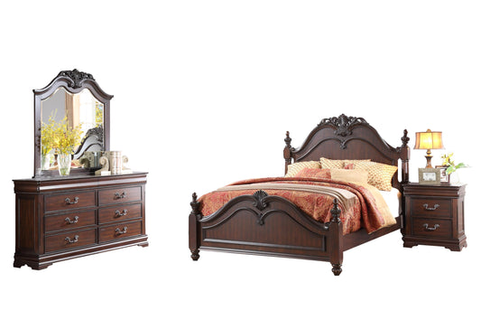 Homelegance Mont Belvieu 4PC Bedroom Set E King Poster Bed, Dresser, Mirror, 1 Nightstand in Cherry