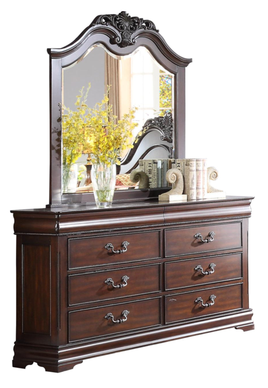 Homelegance Mont Belvieu 6PC Bedroom Set Cal King Poster Bed, Dresser, Mirror, 2 Nightstand, Chest in Cherry