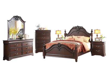 Homelegance Mont Belvieu 6PC Bedroom Set Cal King Poster Bed, Dresser, Mirror, 2 Nightstand, Chest in Cherry