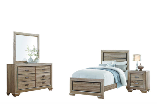 Ballar Rustic 4PC Bedroom Set Full Bed, Dresser, Mirror, Nightstand in Natural Wood