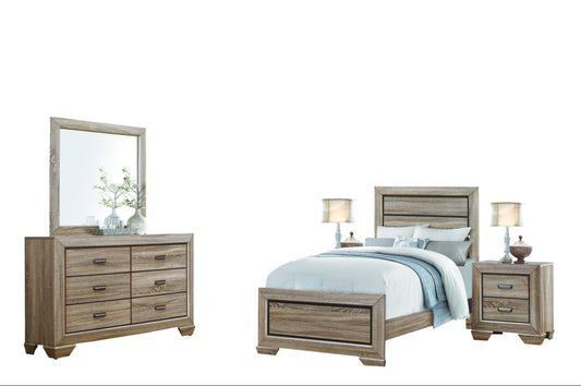 Ballar Rustic 5PC Bedroom Set Twin Bed, Dresser, Mirror, 2 Nightstand in Natural Wood