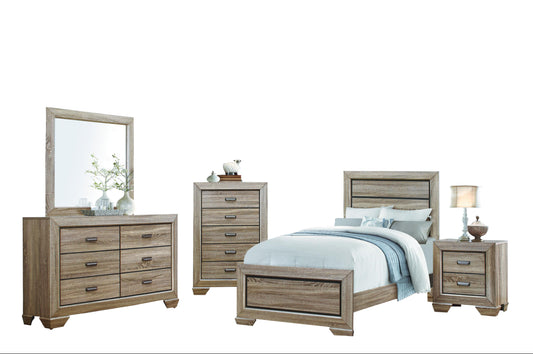 Ballar Rustic 5PC Bedroom Set Twin Bed, Dresser, Mirror, Nightstand, Chest in Natural Wood