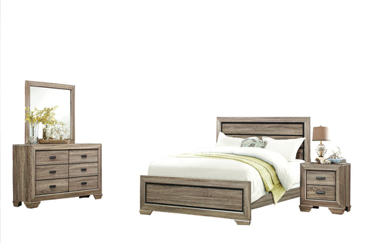 Ballar Rustic 4PC Bedroom Set Queen Bed, Dresser, Mirror, Nightstand in Natural Wood