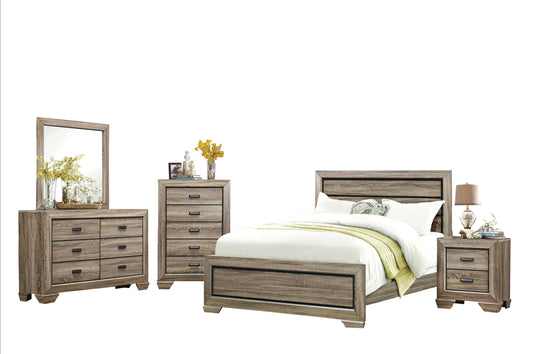 Ballar Rustic 5PC Bedroom Set Queen Bed, Dresser, Mirror, Nightstand, Chest in Natural Wood