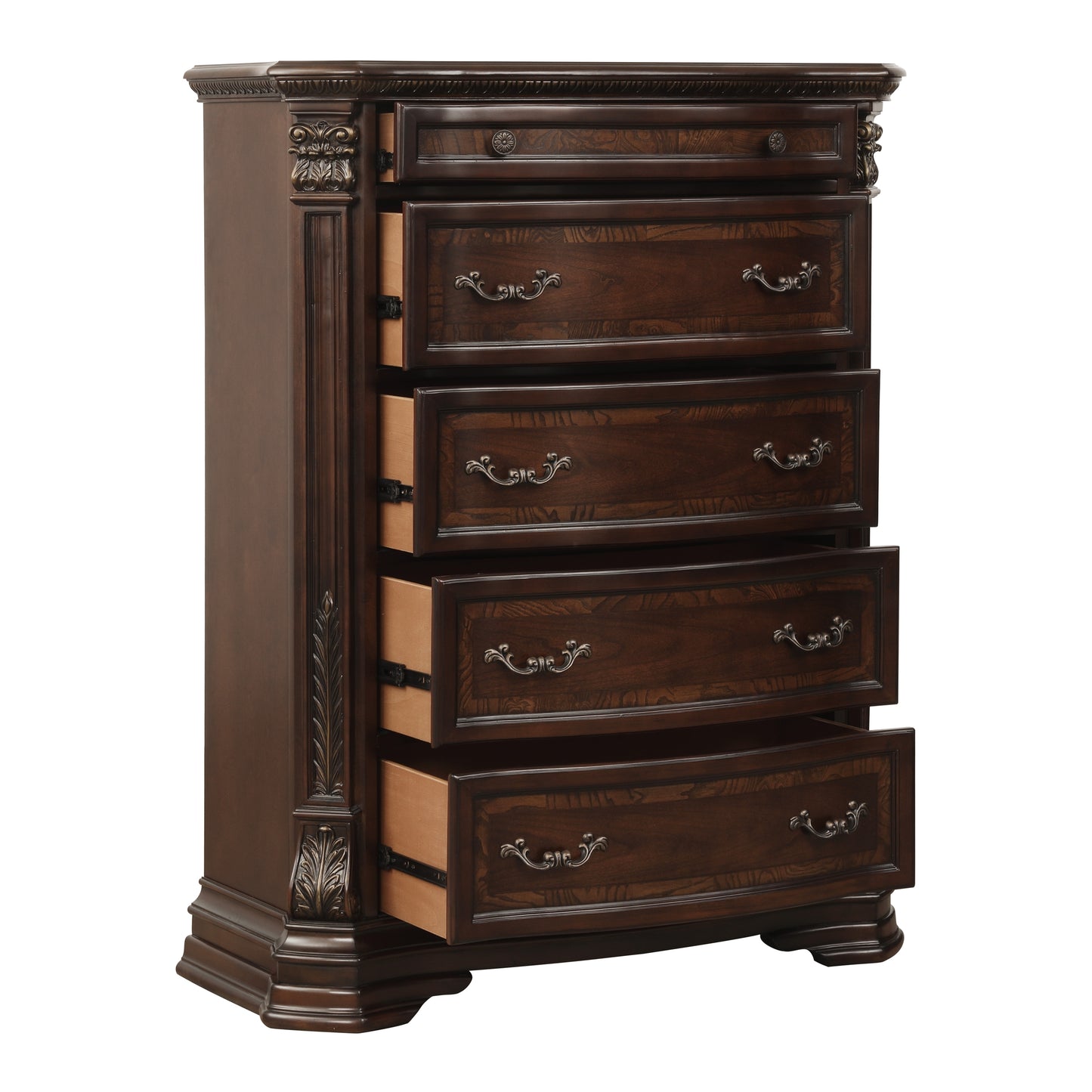 Homlegance Chest Antoinetta Collection In Warm Cherry Finish With Gold Tipping