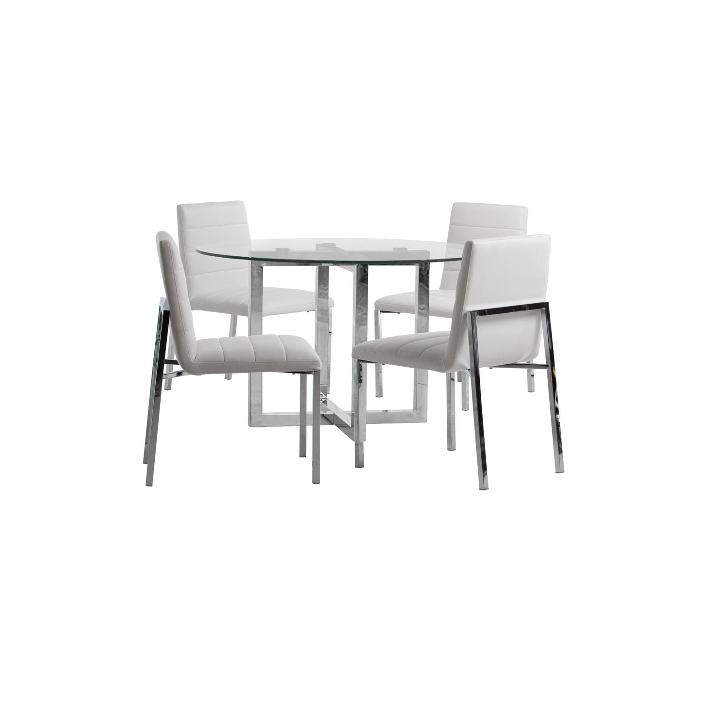 Modus Amalfi 5PC 48" Round Glass Table & 4 Metal Back Chair in White