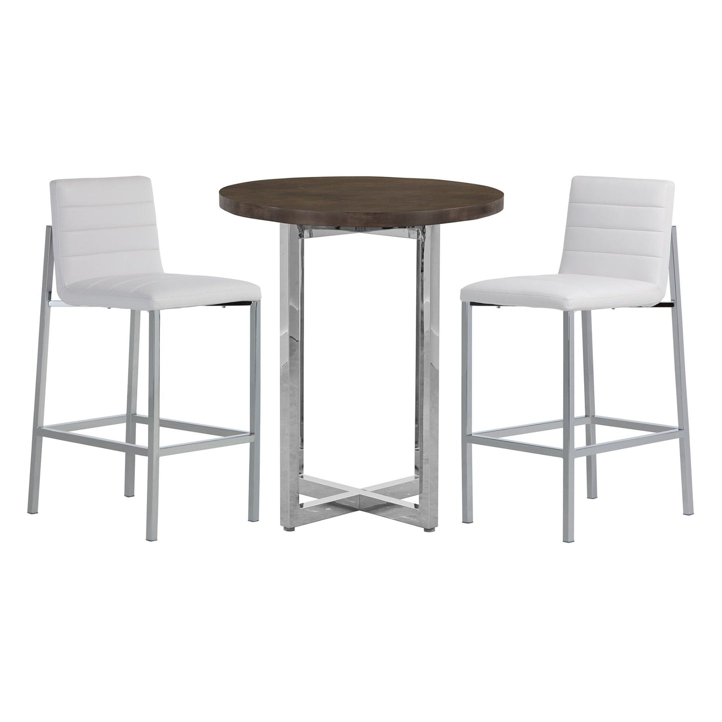 Modus Amalfi 3PC 32" Round Bar Wood Table & 2 Metal Back Stool Set- White