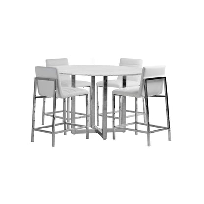 Modus Amalfi 5PC 54" Round Counter Tbl & 4 Metal Back Stool Set-White