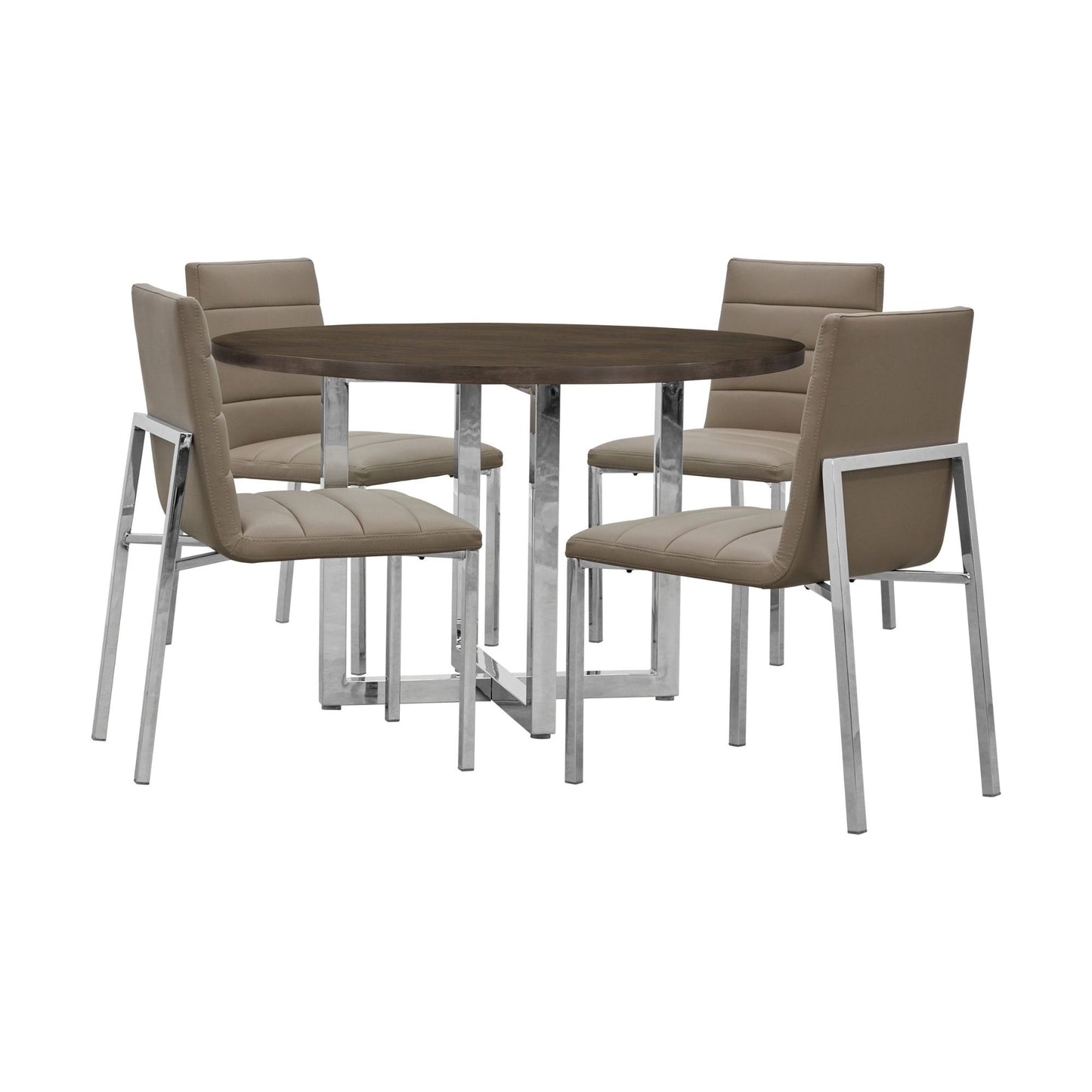 Modus Amalfi 5PC 48" Round Wood Table & 4 Metal Back Chair in Taupe