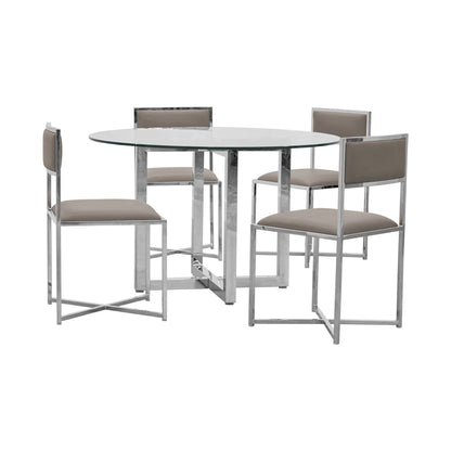 Modus Amalfi 5PC 48" Round Glass Table & 4 X-Base Chair in Taupe